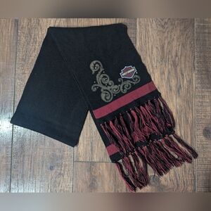 Harley Davidson Black w/ Burgundy Stripe & Green Accents Acrylic Scarf w/ Fringe
